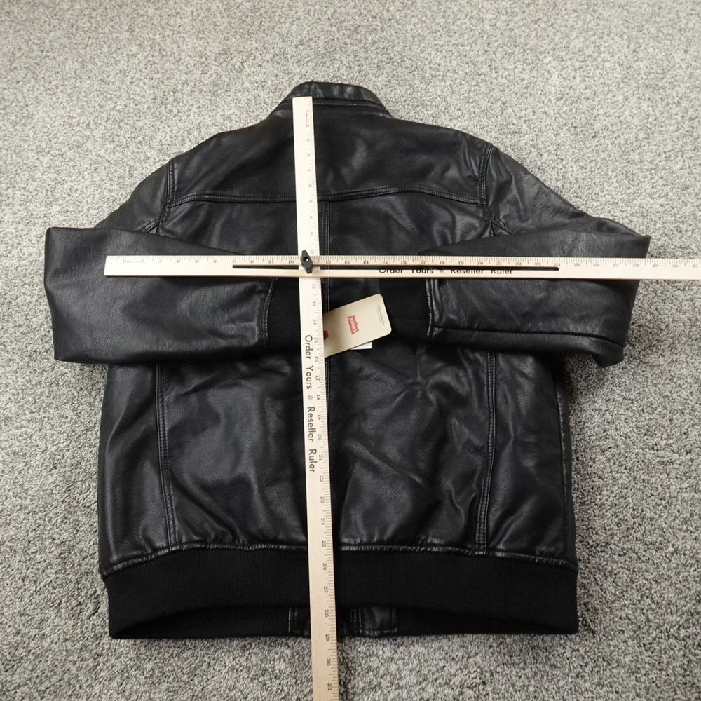 NEW Levis Jacket Mens XL Black Faux Leather Sherpa Lined Zip Trucker Bomber Coat